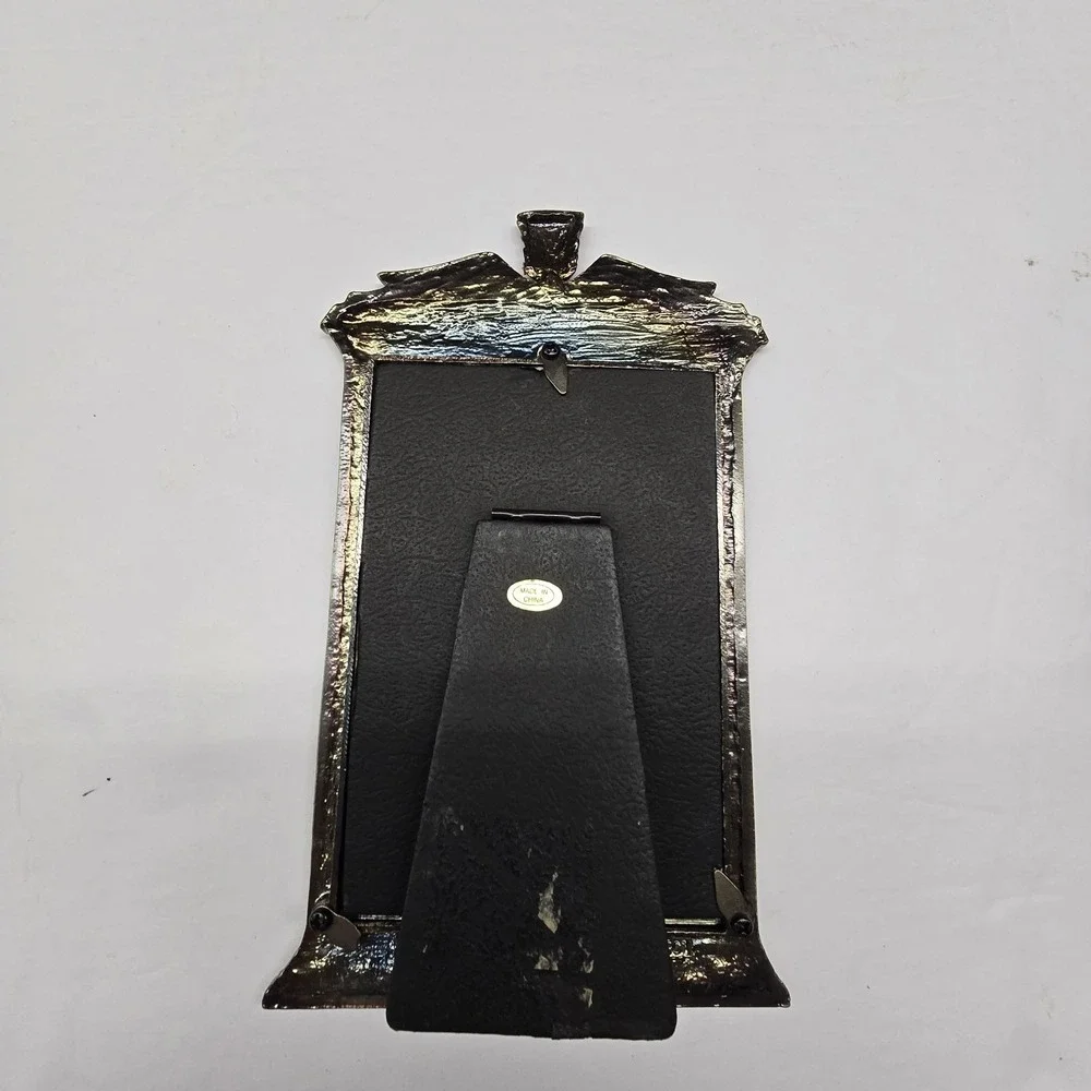Vintage 90s Metal Easel Picture Frame Ornate Floral Border 5
